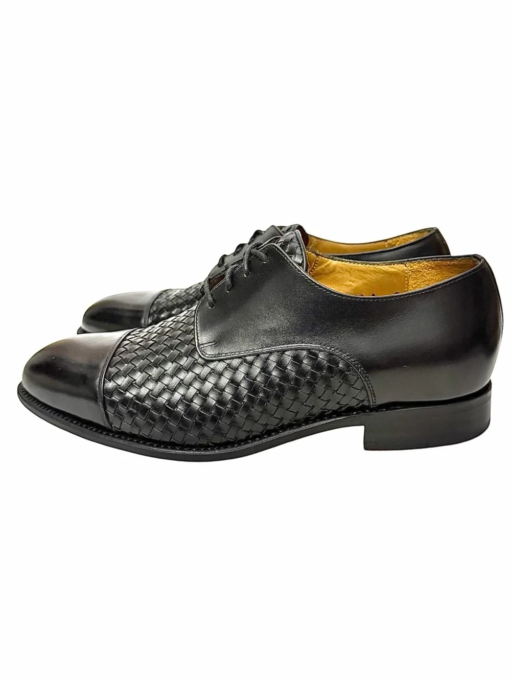 TAFT Black Woven Leather Cap Toe Oxford Shoes Men’s US 6 Handmade Portugal